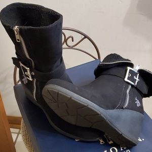 US Polo ASSN Ophelia fur lined ankle boots zipper with Velcro buckle detailing